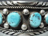 Superlative Vintage Native American Navajo Morenci Turquoise Sterling Silver Bracelet Old-Nativo Arts