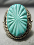 Important Vintage Native American Zuni Rob Eustace Turquoise Leaf Sterling Silver Ring Old-Nativo Arts