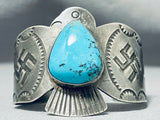 Huge Whirling Log Bird Vintage Native American Navajo Turquoise Sterling Silver Bracelet-Nativo Arts