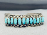 Fred Weekoty Vintage Native American Zuni Blue Gem Turquoise Sterling Silver Bracelet-Nativo Arts