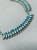 Early Vintage Native American Zuni Blue Gem Turquoise Petit Point Sterling Silver Necklace-Nativo Arts