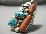 Colossal Native American Navajo Chunky Dunky Coral Turquoise Sterling Silver Native Ring-Nativo Arts