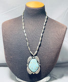 Rare Longer Vintage Native American Navajo #8 Turquoise Sterling Silver Leaf Necklace-Nativo Arts