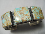 Huge Vintage Native American Navajo Squared Royston Turquoise Sterling Silver Bracelet Old-Nativo Arts