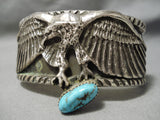 Detailed Flying Eagle Native American Navajo Turquoise Sterling Silver Heavy Bracelet-Nativo Arts