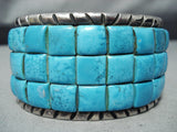 Heavy Cubed Turquoise Vintage Native American Navajo Sterling Silver Bracelet-Nativo Arts