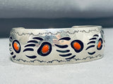 Signed Native American Navajo Coral Sterling Silver Bear Paw Bracelet-Nativo Arts