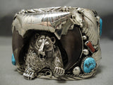 Superior Elaine Sam Vintage Native American Navajo Sterling Silver Bear Coral Bracelet-Nativo Arts