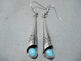 Fabulous Native American Navajo Sleeping Beauty Turquoise Sterling Silver Earrings-Nativo Arts