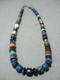 Authentic Vintage Native American Navajo Thomas Singer Lapis Turquoise Sterling Silver Necklace-Nativo Arts
