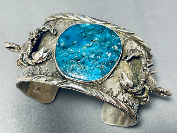 Important Scorpion Native American Turquoise Sterling Silver Bracelet-Nativo Arts