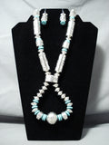 One Of The Biggest Native American Navajo Tubule Turquoise Sterling Silver Necklace-Nativo Arts