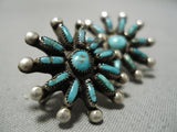 Beautiful Vintage Native American Zuni Native Blue Gem Turquoise Sterling Silver Earrings-Nativo Arts