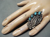 Impressive Vintage Native American Navajo Kingman Turquoise Sterling Silver Ring Old-Nativo Arts