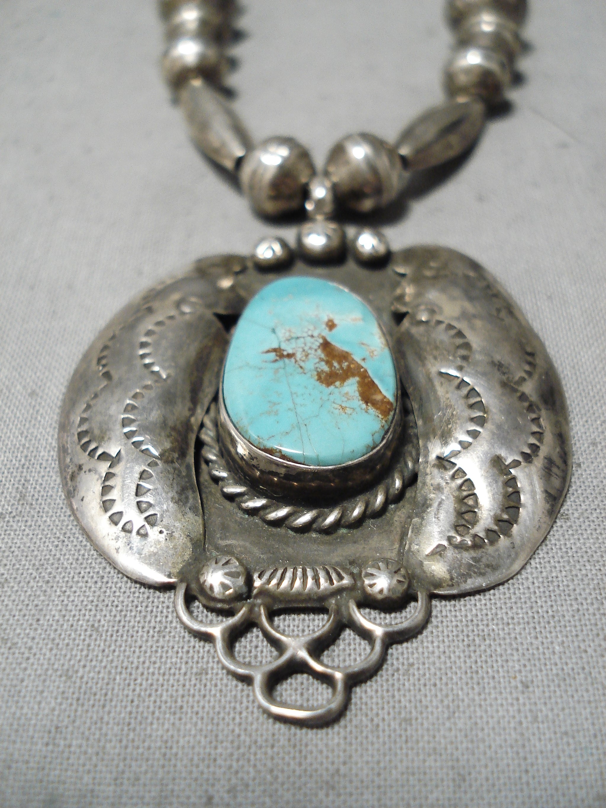 VTG outlet NATIVE SIGGNED STERLING SILVER TURQUOISE PENDANT NECKLACE #A990