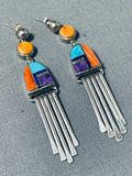 Important Cal Begay Vintage Native American Navajo Turquoise Inlay Sterling Silver Earrings-Nativo Arts