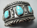 Heavy Deep Silver Work Vintage Native American Navajo Turquoise Bracelet Old-Nativo Arts