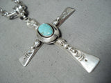 Glorious Native American Navajo Blue Gem Turquoise Sterling Silver Cross Necklace-Nativo Arts