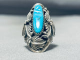 Fascinating Vintage Native American Navajo Kingman Turquoise Sterling Silver Huge Ring-Nativo Arts
