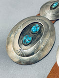 Authentic Hand Tooled Vintage Native American Navajo Turquoise Sterling Silver Concho Belt-Nativo Arts