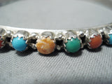 Colorful Native American Navajo Turquoise Coral Spiny Oyster Shell Sterling Silver Bangle-Nativo Arts