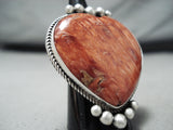 Lyle Cadman Native American Navajo Spiny Oyster Sterling Silver Heart Ring-Nativo Arts