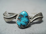 Fantastic Vintage Native American Navajo Morenci Turquoise Sterling Silver Baby Bracelet Old-Nativo Arts