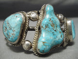 Heavy Thick Vintage Native American Navajo Carico Lake Turquoise Sterling Silver Bracelet Old-Nativo Arts