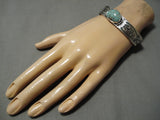 Fabulous Vintage Native American Navajo Pilot Mountain Turquoise Sterling Silver Bracelet-Nativo Arts