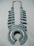 Important Vintage Native American Zuni Turquoise Sterling Silver Squash Blossom Necklace-Nativo Arts