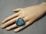 Colossal Huge Vintage Native American Navajo Triangle Turquoise Sterling Silver Ring Old-Nativo Arts