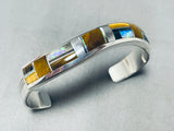 Jimmy Lee Native American Navajo Signed Inlay Tigers Eye Opal Sterling Silver Wave Bracelet-Nativo Arts