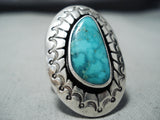 Nez Vintage Native American Navajo Old Kingman Turquoise Sterling Silver Ring-Nativo Arts