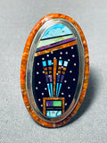 One Of The Most Detailed Ever Native American Navajo Turquioise Sterling Silver Ring-Nativo Arts
