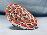 Jaw Dropping Native American Navajo Coral Cluster Big Sterling Silver Ring-Nativo Arts