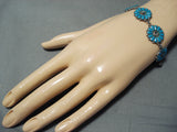 Unique Vintage Native American Zuni Blue Gem Turquoise Sterling Silver Bracelet Old-Nativo Arts