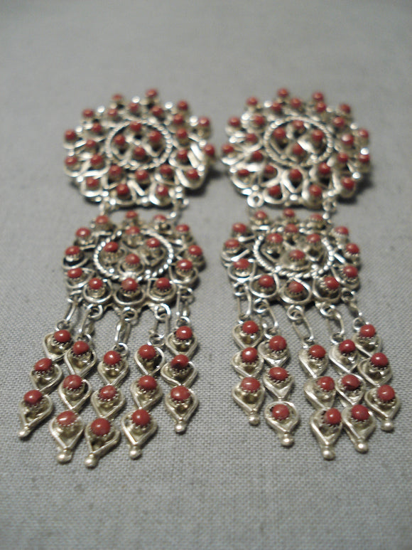 Best Snake Eyes Coral Zuni Native American Sterling Silver Earrings-Nativo Arts