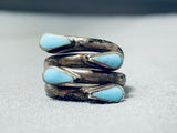 One Of The Most Unique Vintage Native American Navajo Teardrop Turquoise Sterling Silver Ring-Nativo Arts