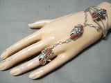 Dynamic Navajo Coral Sterling Silver Slave Bracelet Native American-Nativo Arts