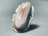 Remarkable Native American Navajo Pink Conch Sterling Silver Ring Signed Tommy Willeto-Nativo Arts