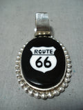 Fantastic Navajo Jet Sterling Silver Rt.66 Pendant Native American-Nativo Arts