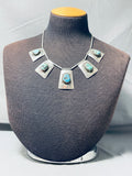 Channel Pendant Vintage Native American Navajo Turquoise Sterling Silver Necklace Old-Nativo Arts