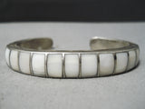 Impressive Vintage Native American Navajo Thick Pearl Sterling Silver Inlay Bracelet Old-Nativo Arts