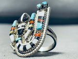 Very Detailed Piano Key Vintage Native American Zuni Turquoise Sterling Silver Inlay Ring-Nativo Arts