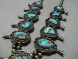 Best Vintage Native American Navajo Blue Dia Turquoise Sterling Silver Squash Blossom Necklace-Nativo Arts
