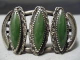 Very Rare!! Vintage Native American Navajo Jade Sterling Silver Leaf Bracelet Old-Nativo Arts