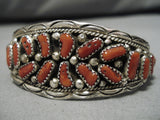Amazing Vintage Navajo Deepset Coral Sterling Silver Native American Bracelet-Nativo Arts