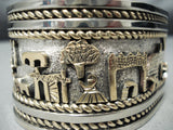 Heavy Thick Native American Navajo Hand Wrought Sterling Silver Gold Bracelet-Nativo Arts