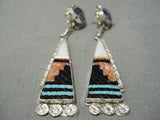 Important Zuni Native American Turquoise Inlay Sterling Silver Earrings-Nativo Arts