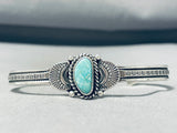 Signed Native American Navajo Old Kingman Turquoise Sterling Silver Bracelet-Nativo Arts